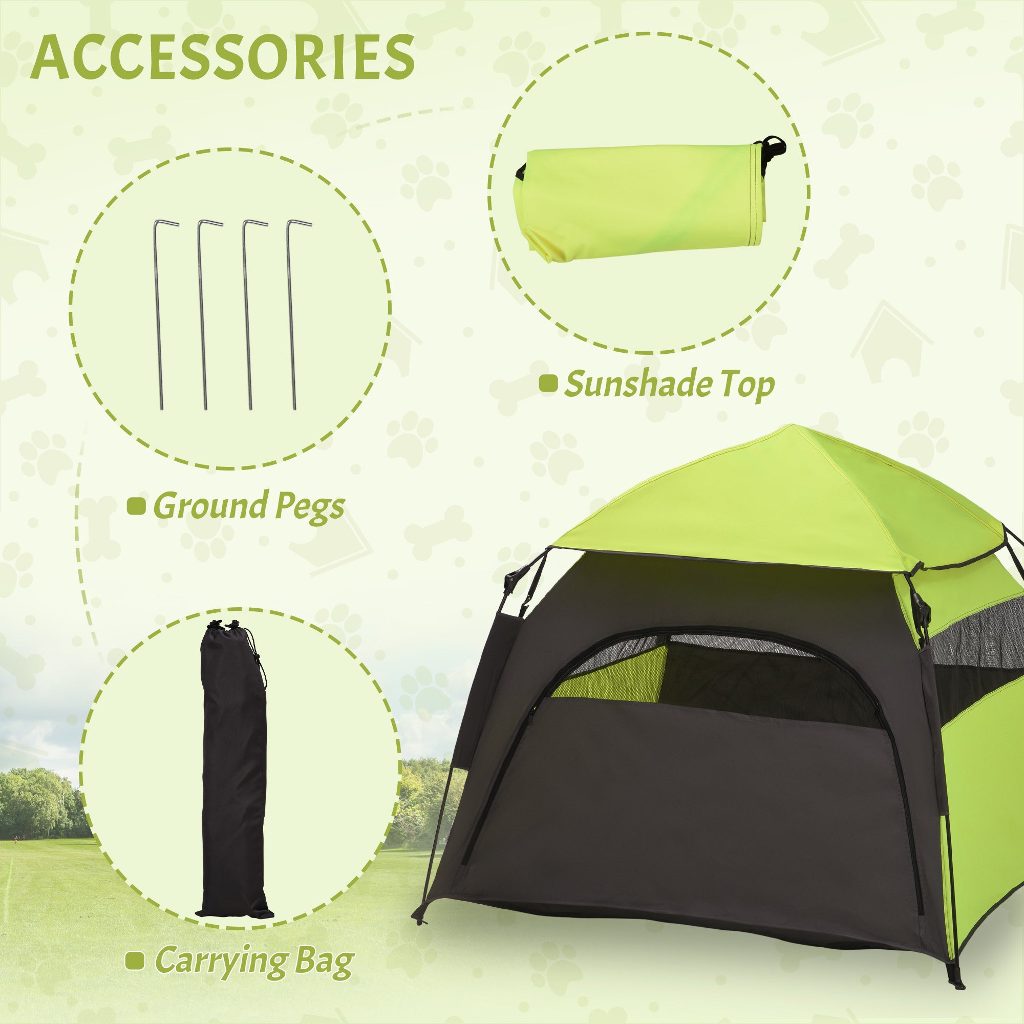 PawHut Pop Up Dog Tent for Extra Large and Large Dogs， Portable Pet Camping Tent with Carrying Bag for Beach， Backyard， Home， Green