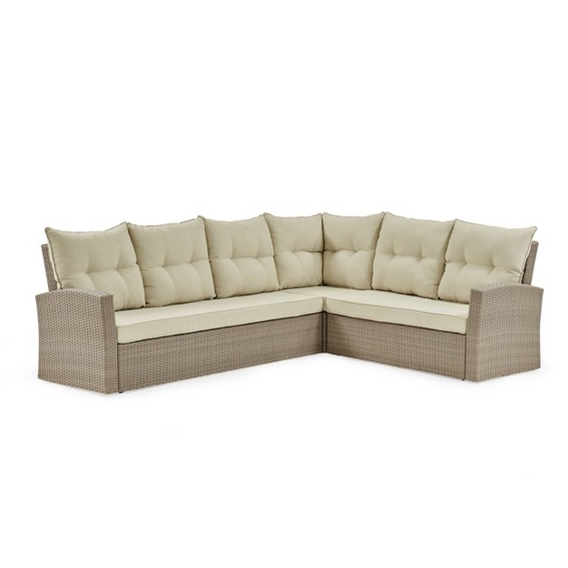 3pc All weather Wicker Canaan Large Outdoor Sectional Sofa With Cushions Brown Alaterre Furniture