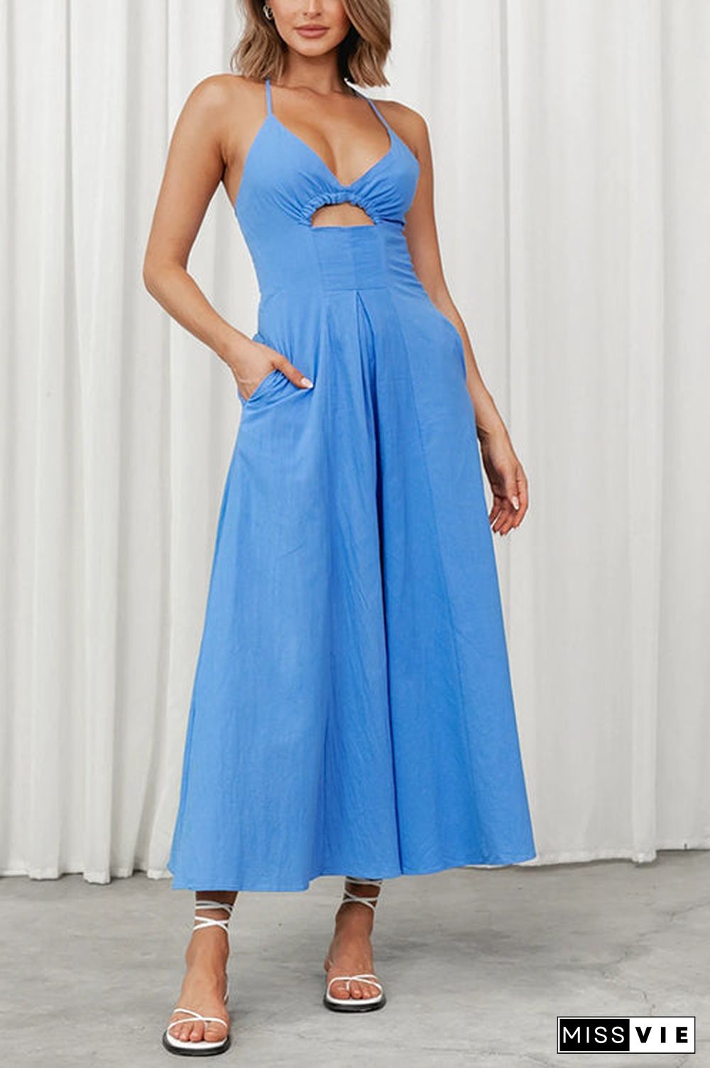 Cut Out Backless V Neck Maxi Dress