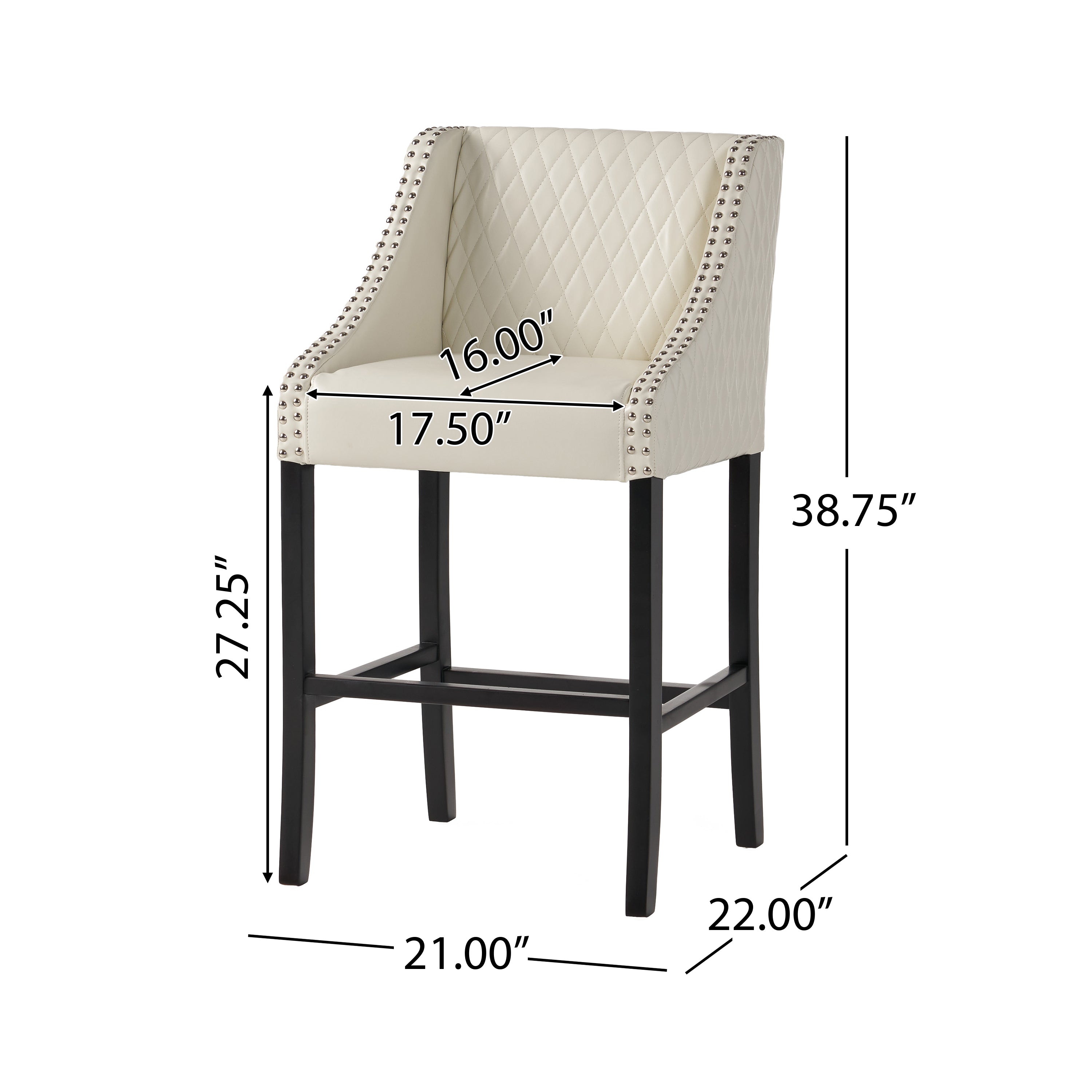 GDF Studio Coates Contemporary Bonded Leather Quilted 27.5 Inch Barstool， White and Dark Brown