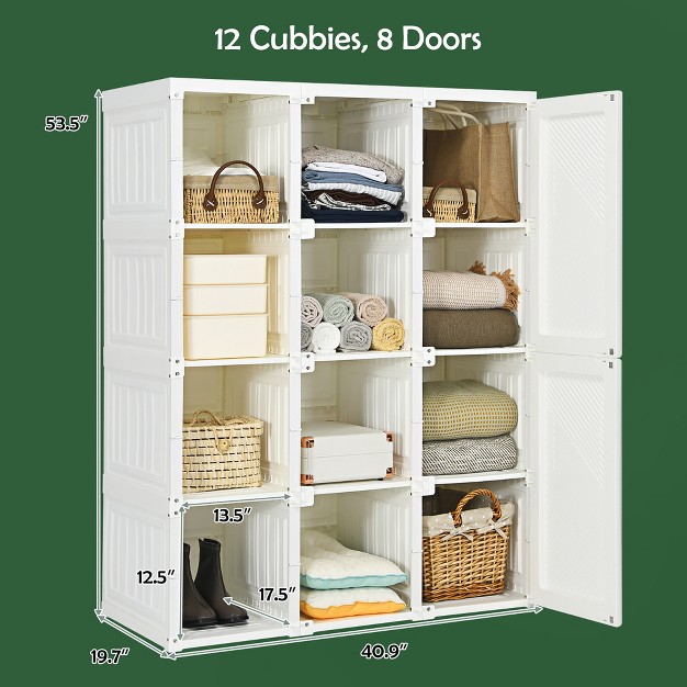 Costway Portable Closet Clothes Foldable Armoire Wardrobe Closet W 12 Cubby Storage