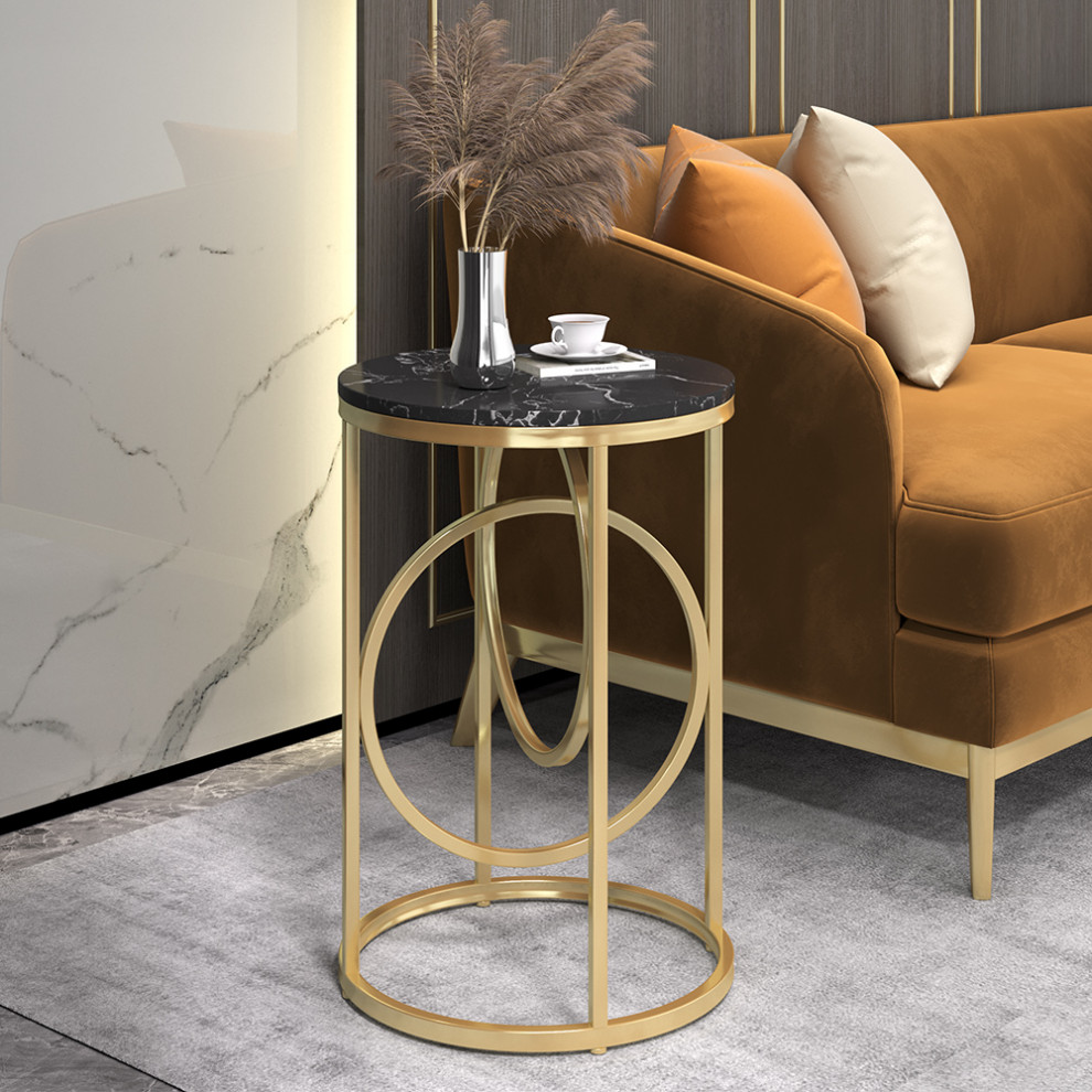 Black Round End Table Marble Top Side Table Metal in Gold   Contemporary   Side Tables And End Tables   by Homary International Limited  Houzz