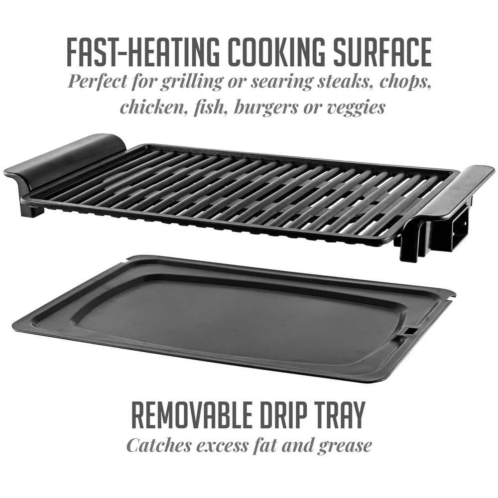 OVENTE 225 sq. in. Cast Iron Black Electric Indoor Grill with Non Stick Plates GD1510NLB