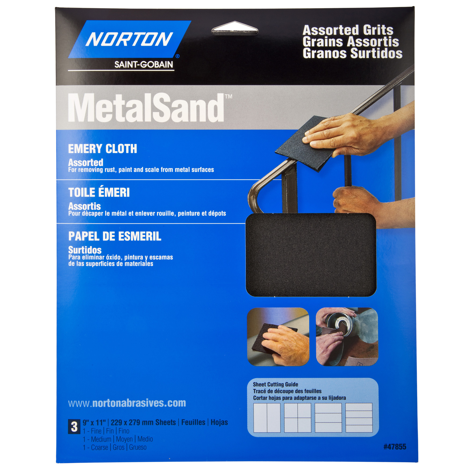 Norton MetalSand 11 in. L X 9 in. W Assorted Grit Emery Emery Cloth 3 pk