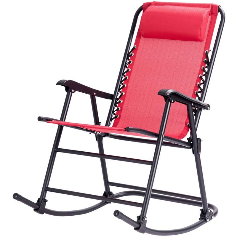 Patio Folding Zero Gravity Rocking Chair Outdoor Beach Camping Chair with Pillow & Armrests