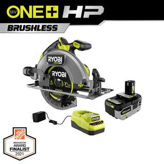 RYOBI ONE+ HP 18V Brushless Cordless 7-14 in. Circular Saw Kit with 4.0 Ah HIGH PERFORMANCE Battery and Charger PBLCS300K1