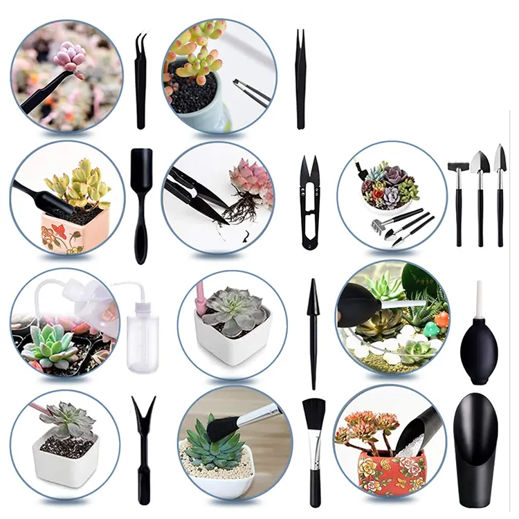 Hot Selling Small Transplanting Hand Tools Kit 14 PCS Miniature Bonsai Garden Tools Sets For Succulent Plants