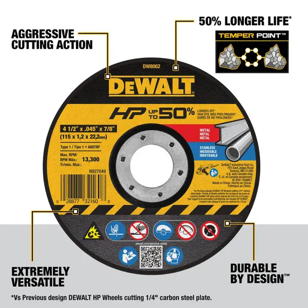 DEWALT 4-1/2 x .045 x 7/8 HP T1 Cutting Wheel