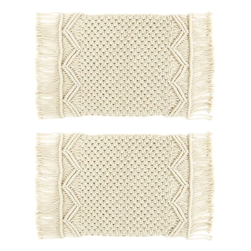 Lush Decor Boho Macrame Handcrafted Indoor/Outdoor Washable Water Repellent Placemat 2 Piece Set   12\