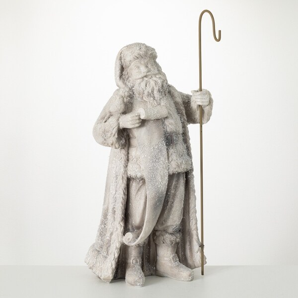 31.5H Sullivans Large Frosted Santa Figure，Christmas Decor，Gray