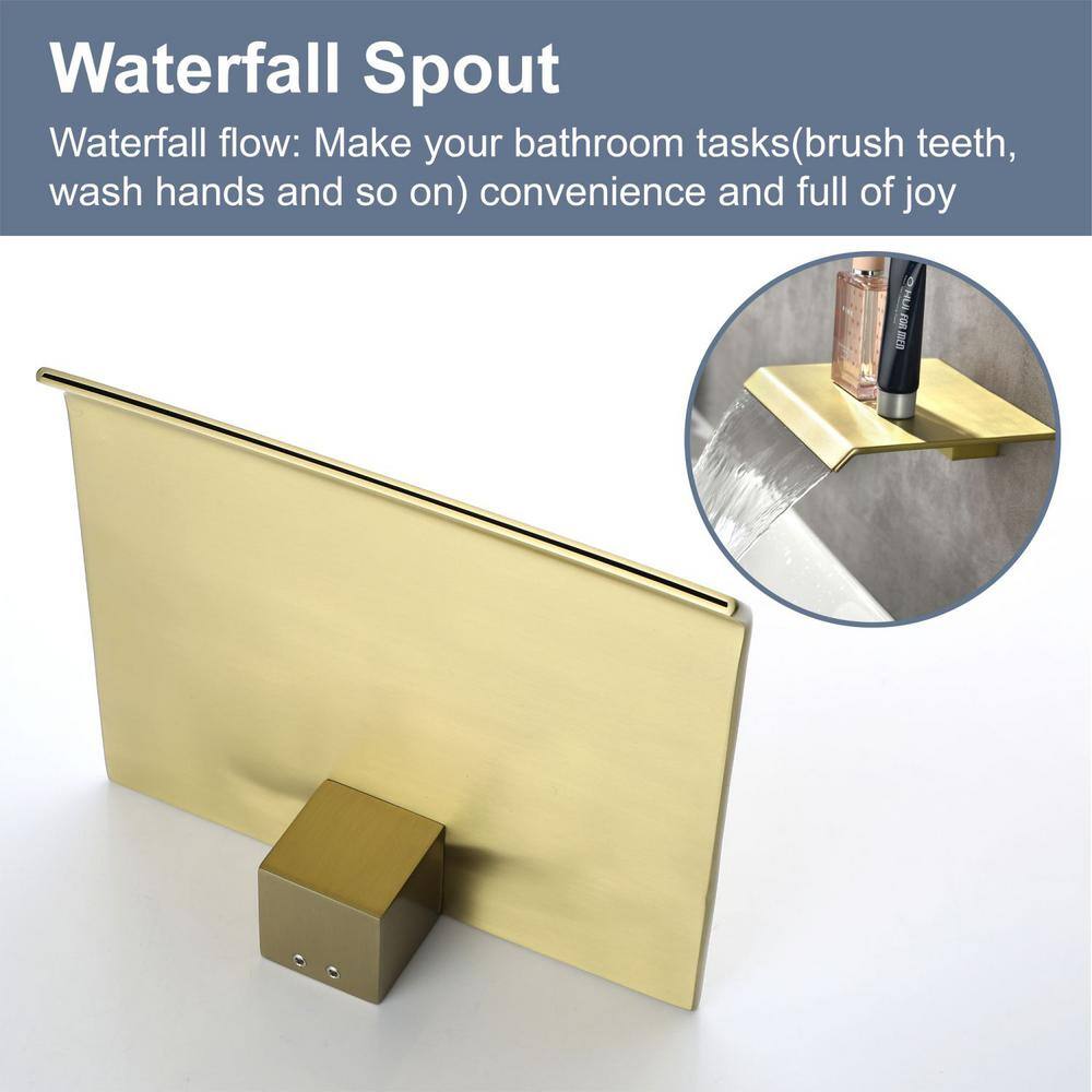 Satico Single Handle Wall Mounted Spout Waterfall Bathroom Faucet in Brushed Gold BF014203DA