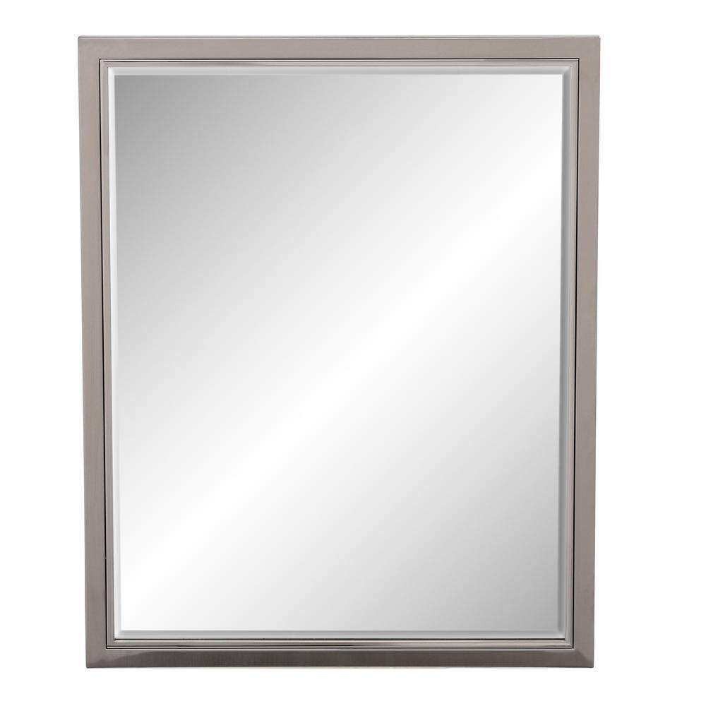 Deco Mirror 24 in. W x 30 in. H Framed Rectangular Beveled Edge Bathroom Vanity Mirror in Brush nickel with chrome inner lip 8772