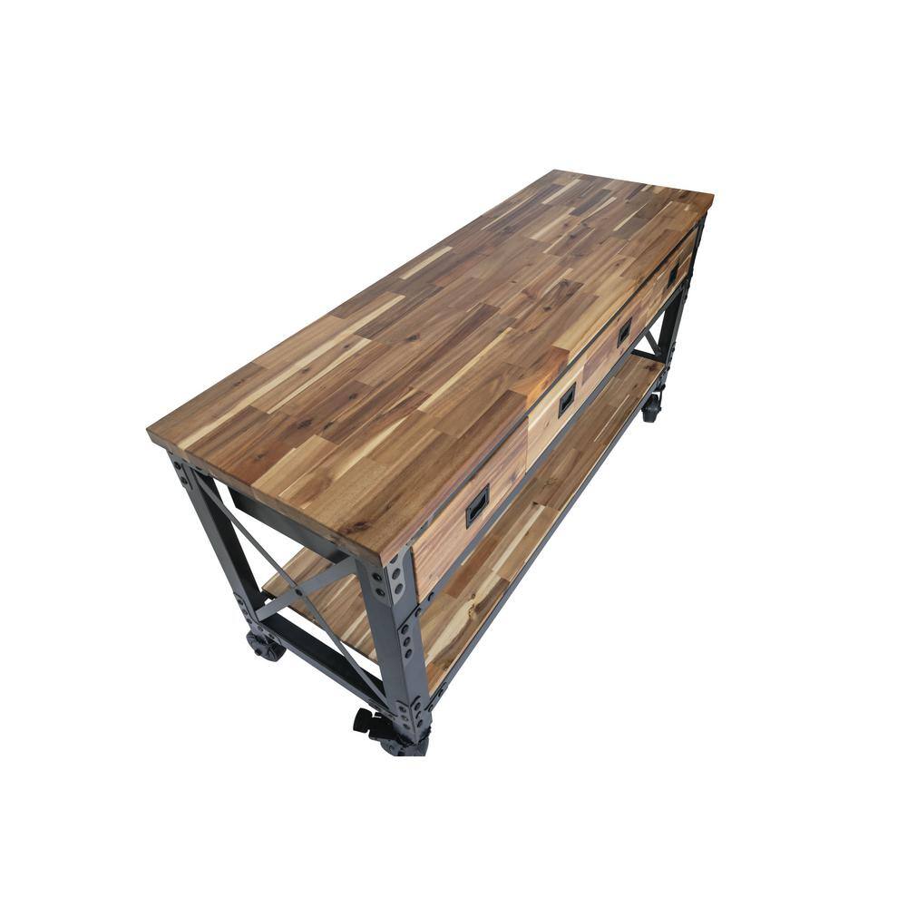 DURAMAX Darby 72 in. W x 24 in. D 3 Drawer Industrial Metal with Wood Mobile Workbench 68051