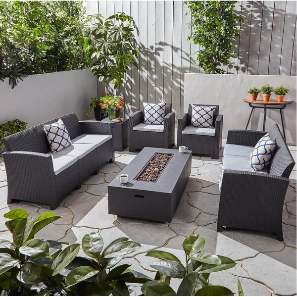 Comet Faux Wicker/ Concrete 6piece Outdoor Fireplace Chat Set by Christopher Knight Home