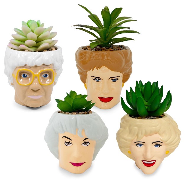 Silver Buffalo The Golden Girls Face Mini Ceramic Planter With Faux Succulent Set Of 4