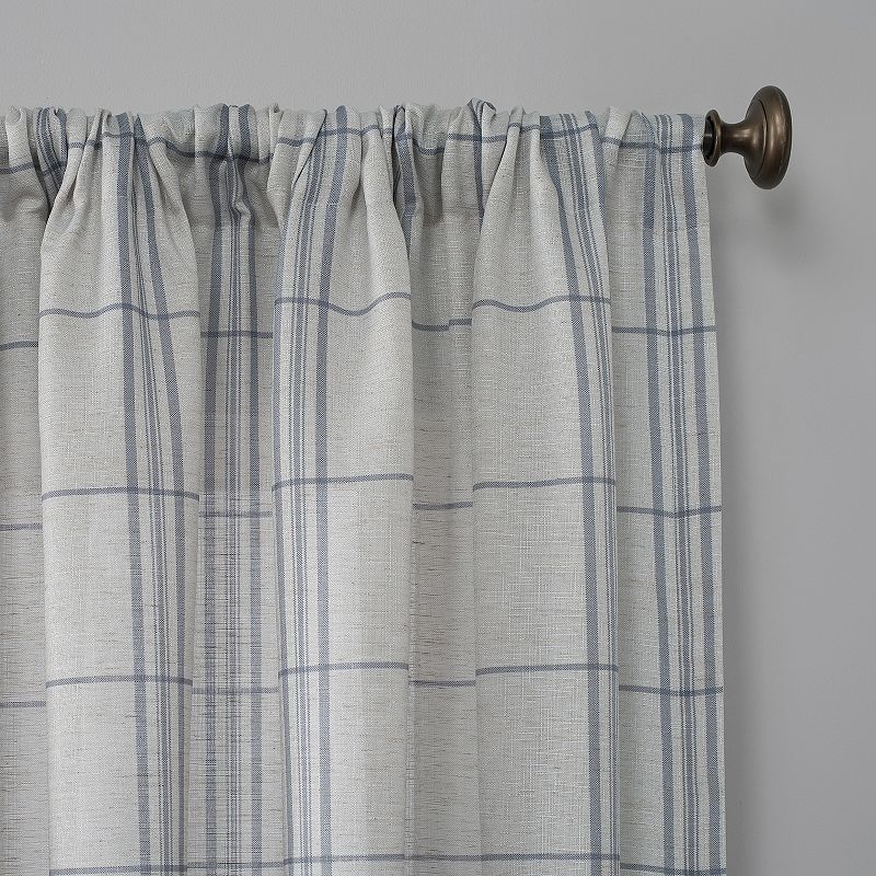 No. 918 Castille Farmhouse Plaid Linen Semi-Sheer Rod Pocket Curtain Panel