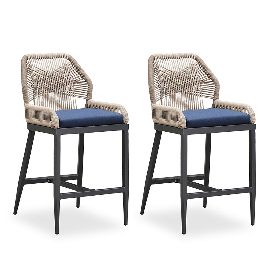 PURPLE LEAF Patio Sunbrella Bar Stools Set of 2  Rattan Bar Aluminum Bar Stool Outdoor Barstools with Back and Cushion for Garden Kitchen Island