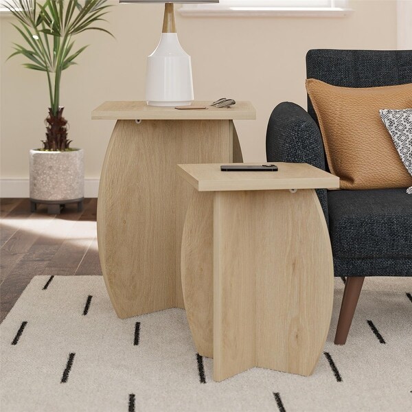 Voler Set of 2 Minimalist Nesting End Tables， Light Oak