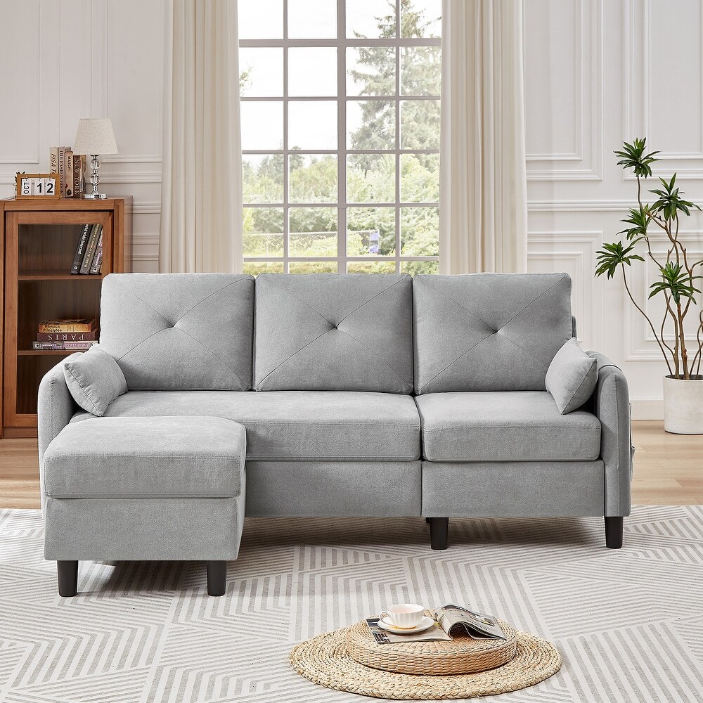 77.36 Inches Modern Sectional Sofa with Reversible Ottoman and Side Storage Pocket