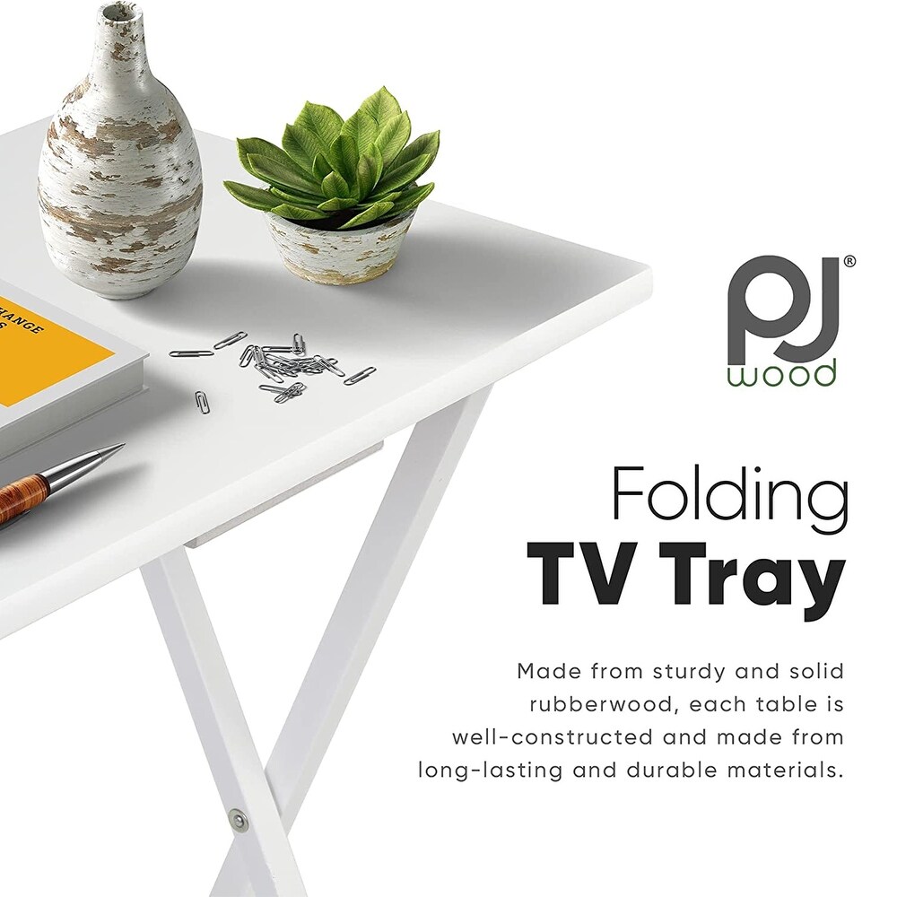 PJ Wood Solid Wood Compact Folding TV Tray and Snack Tables  White  2 Piece Set   18.44