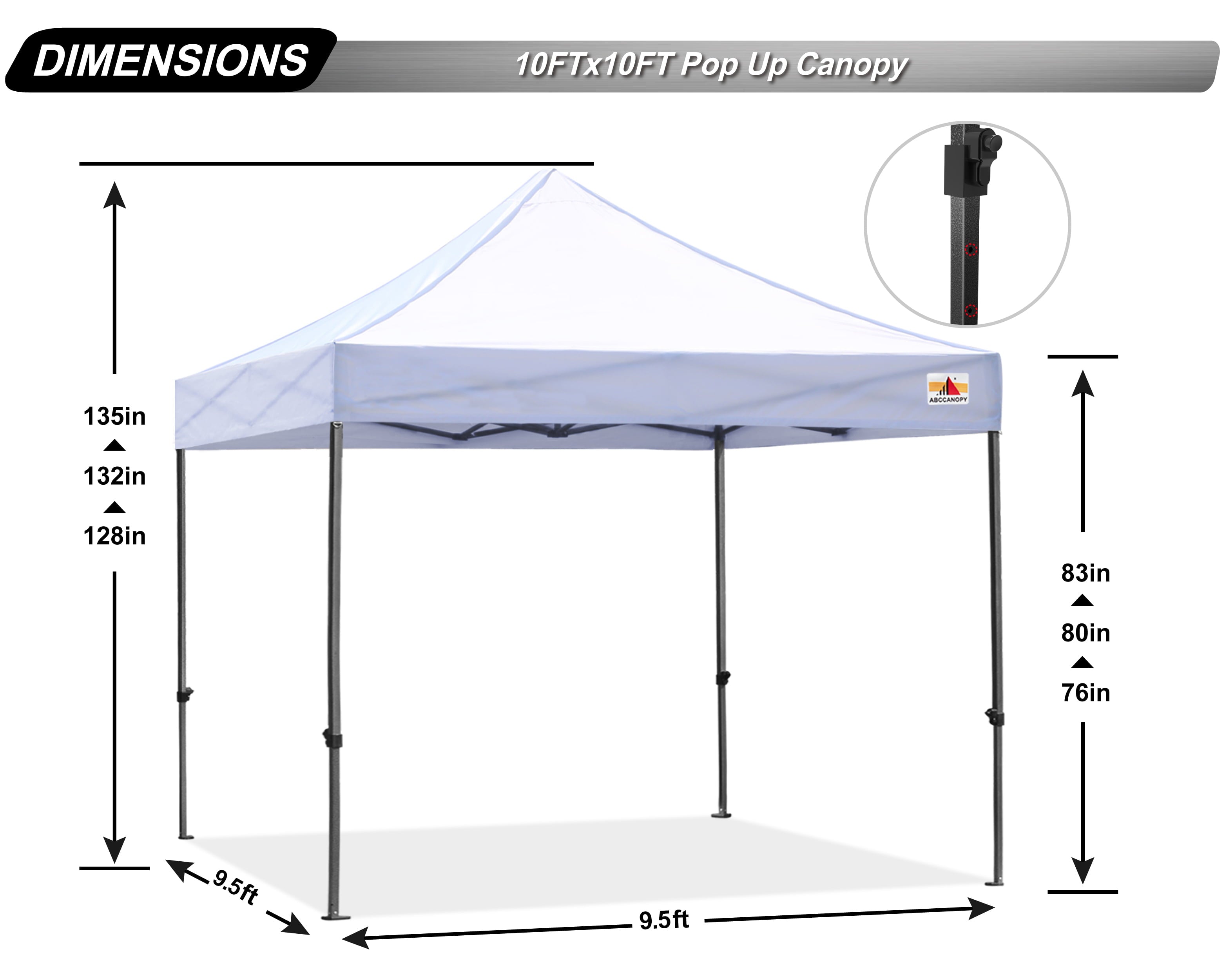 ABCCANOPY 10ft x 10ft Sturdy Instant Shelter Metal Outdoor Pop up Canopy，White