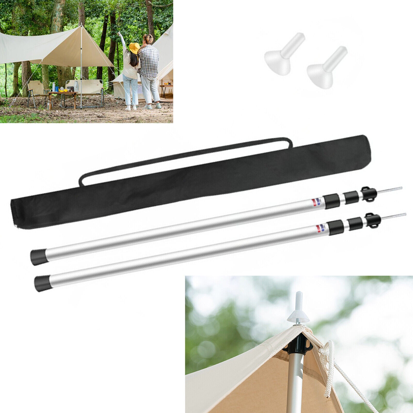 2Pcs 90" Waterproof Cloth Rod Adjustable Tent Canopy Poles Aluminum Alloy