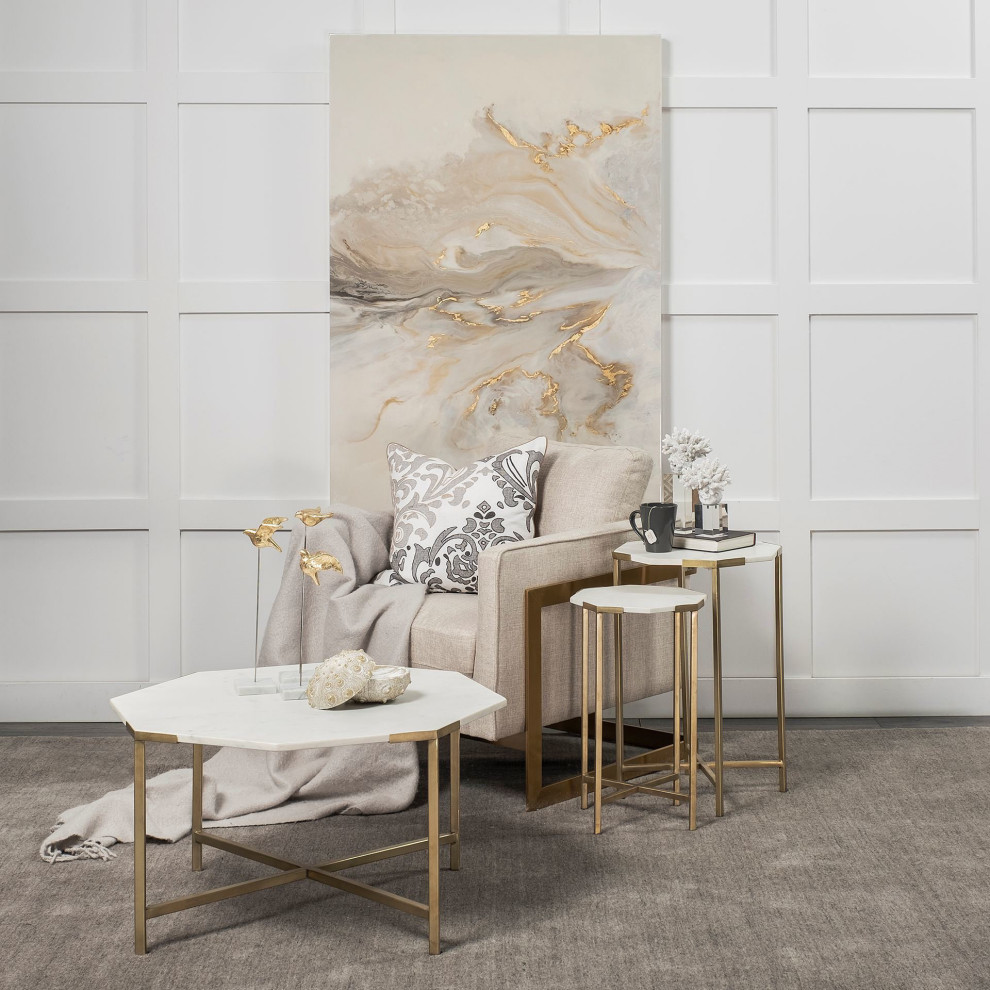 Vincent 33 quotOctagonal White Marble Top Gold Metal Base Coffee Table   Contemporary   Coffee Tables   by HedgeApple  Houzz