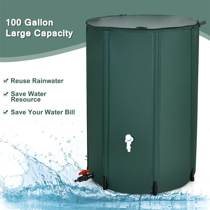 100 Gallon Portable Collapsible Rain Barrel Water Collector Tank Water Storage