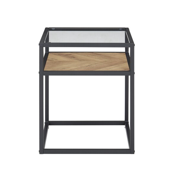 Tempered Glass Top Side Table， 2-Tier End Table