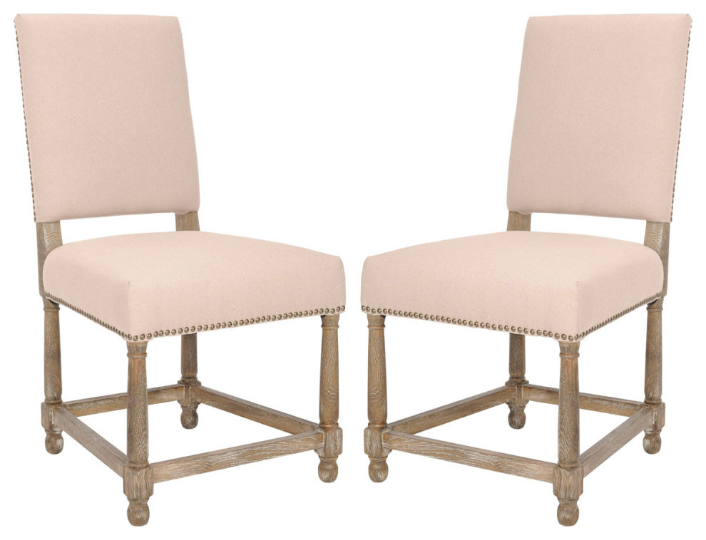 Kohyn 20  x27 x27h Linen Side Chairs (set Of 2)   Nickel Nail Heads Taupe/ Pickled Oak   French Country   Dining Chairs   by AED Luxury Home Decor  Houzz