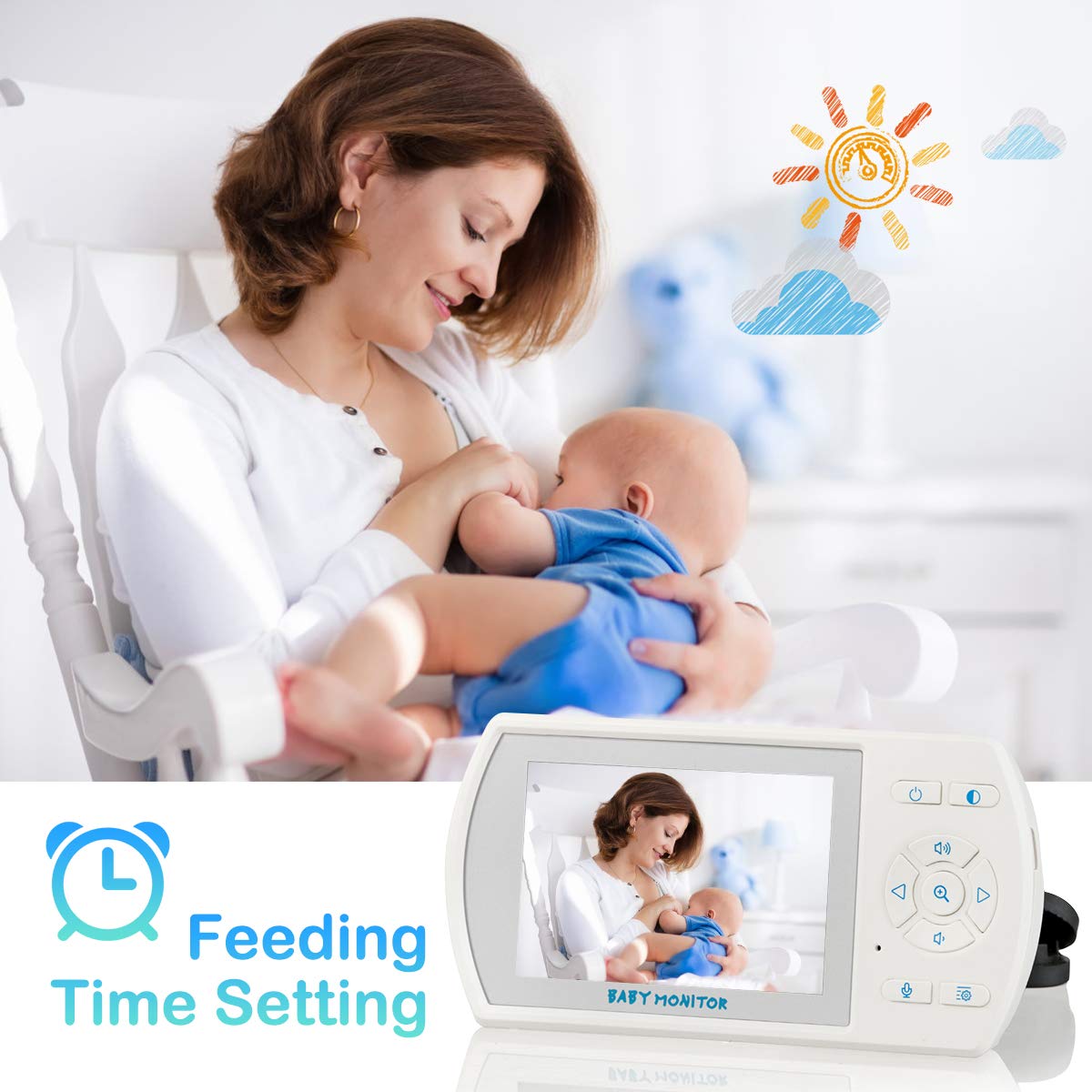 Video Baby Monitor, 3.5'' LCD Display, 2-Way Audio, Support 4 Cams, 1000ft Transmission Range