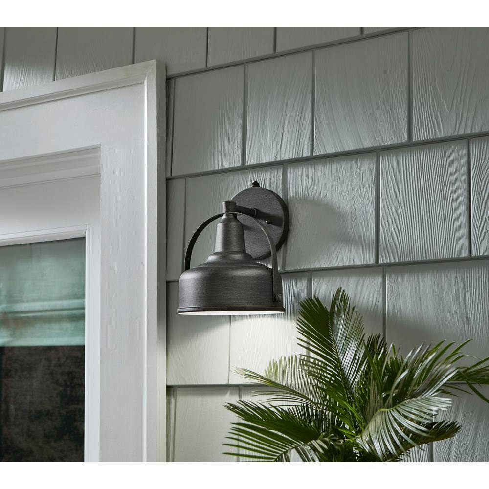 Hampton Bay Hampton Bay 9 in. Weathered Pewter Dusk to Dawn Integrated LED Outdoor Line Voltage Wall Sconce HB7058-304