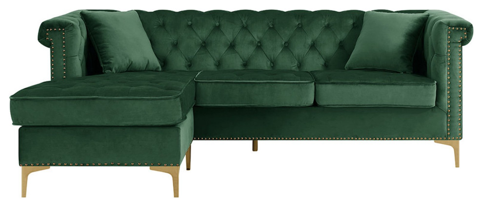 Chesterfield L Shaped Sofa  Golden Legs With Rolled Arms  ampVelvet Seat   Midcentury   Sectional Sofas   by Decorn  Houzz