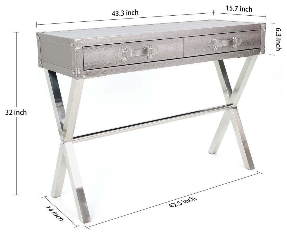 Silver Lizard Leather Console Table With Stainless Steel Legs   Contemporary   Console Tables   by Empire Art Direct  Houzz