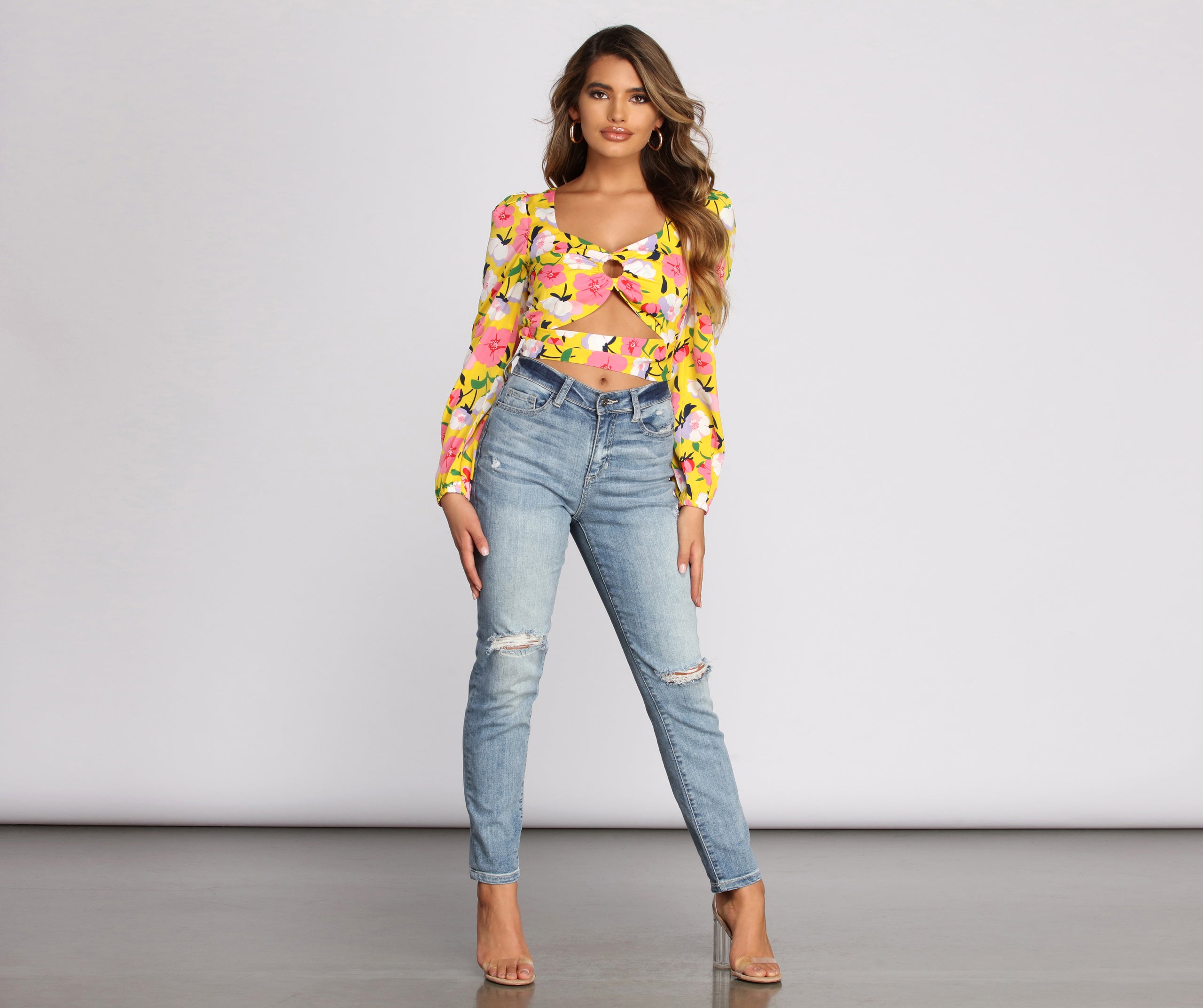 Flashy Florals Cut Out Crop Top