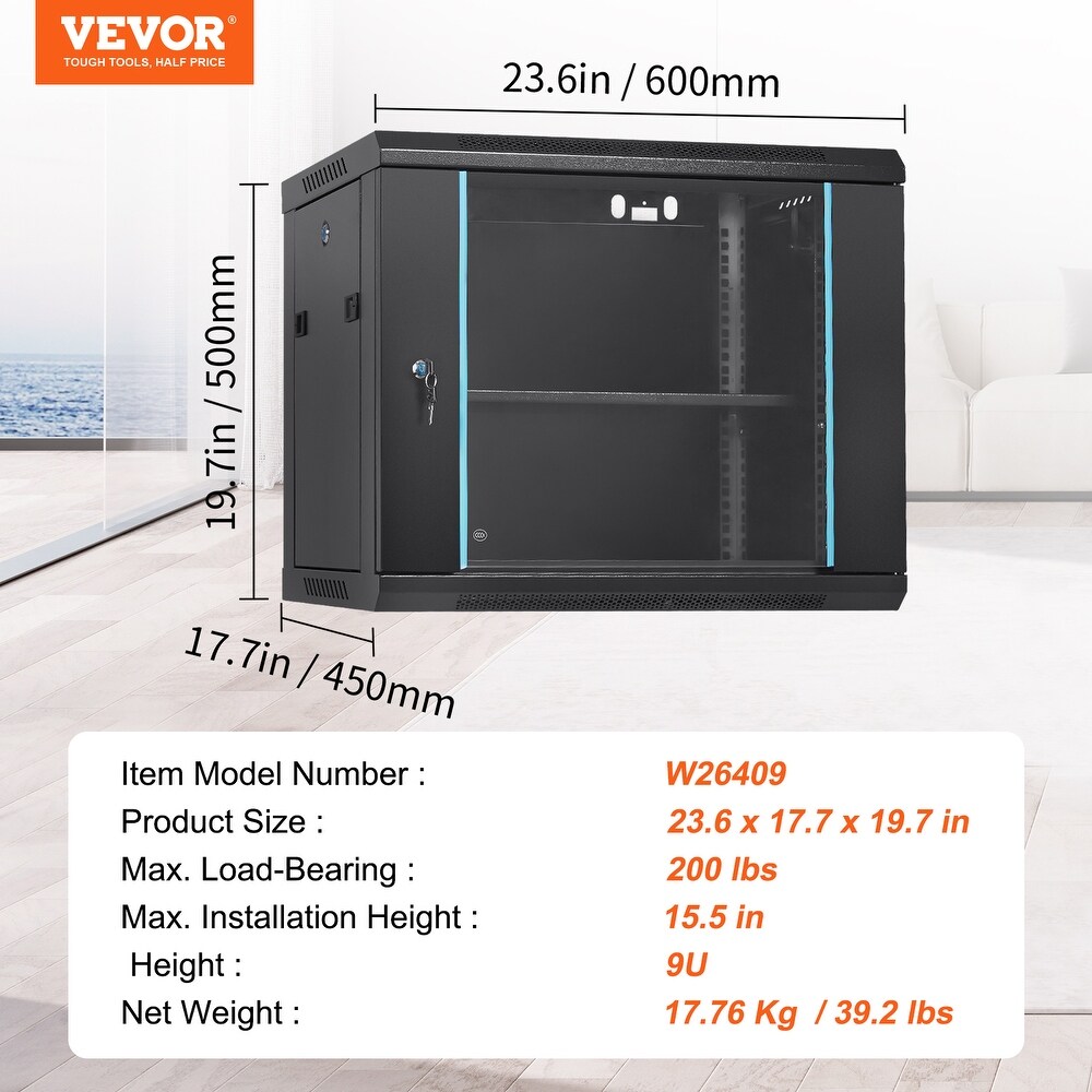 VEVOR Wall Mount Network 15.5'' Deep Server Cabinet Server Rack Cabinet Enclosure