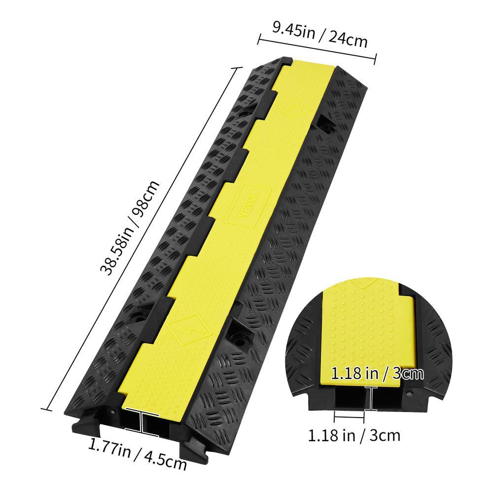 VEVOR 38.58 in. x 9.45 in. Cable Protector Ramp 2 Channel 12000 lbs. Load Raceway Cord Cover Speed Bump for Traffic(3-Pack) SKCDL32WH1111REAEV0