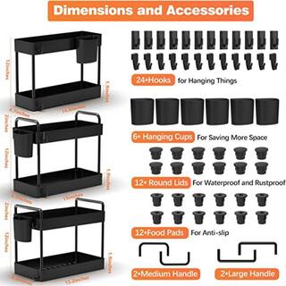 Dyiom 3 Pack Bathroom Organizer Under Sink 2 Tier Bathroom Cabinet Organizer Shower Caddy in Black B0B825T9W8