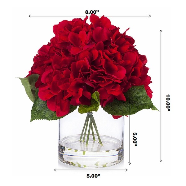 Enova Home Artificial Large Silk Hydrangea Fake Flowers Arrangement in Clear Glass Vase for Home Wedding Decoration