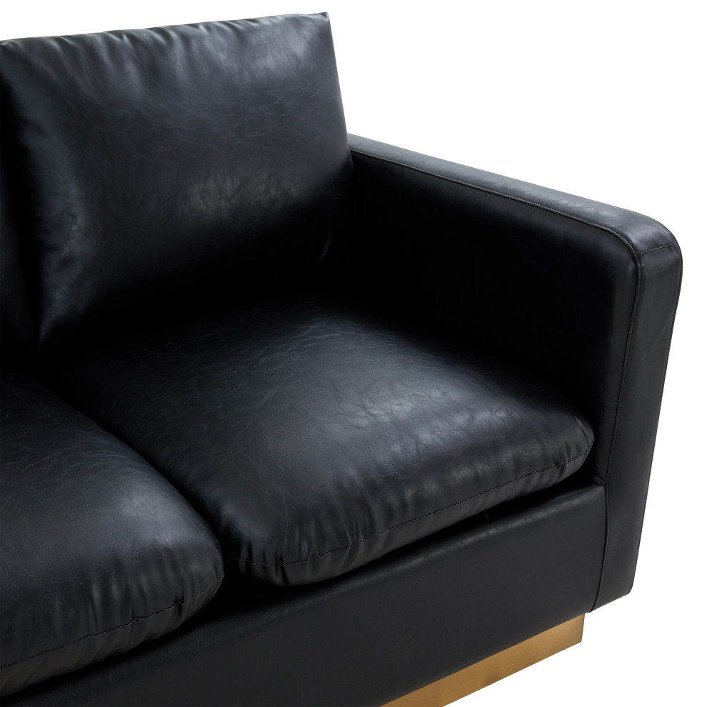 LeisureMod Nervo Modern Leather Loveseat With Gold Base   Midcentury   Loveseats   by LeisureMod  Houzz