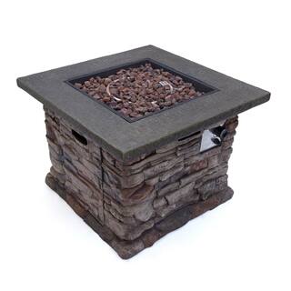 Noble House Dakota 32 in. x 24 in. Square MGO Propane Fire Pit in Natural Stone 39353