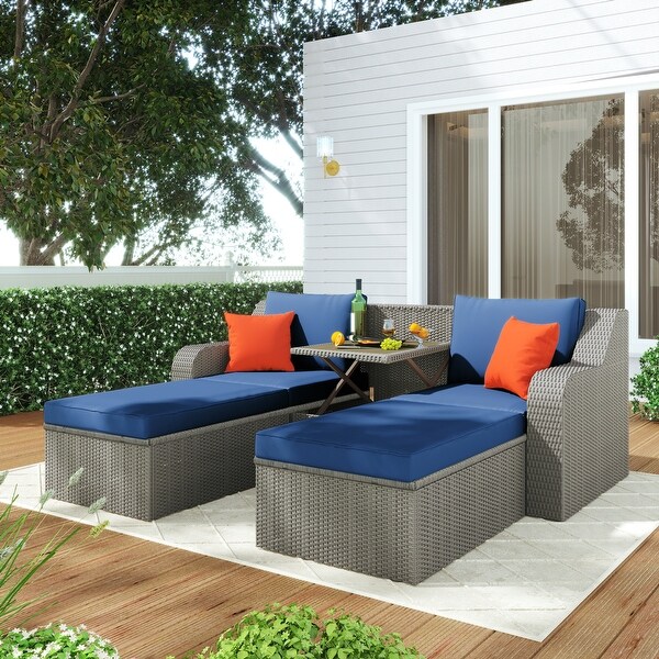 3-Piece All-Weather Wicker Patio Furniture Sofa Set with High-Density Sponge Cushions， Lift Top Coffee Table for Balcony， Garden - Overstock - 37507344