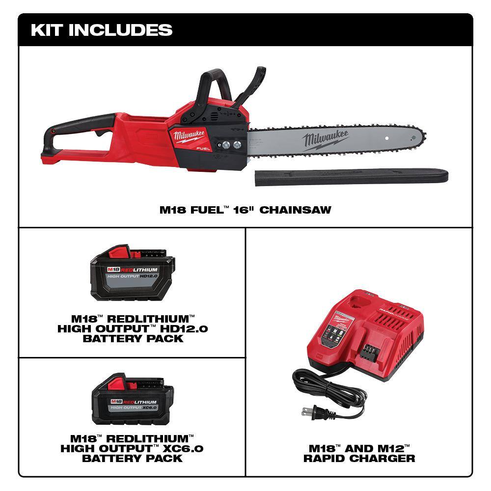 MW M18 FUEL 16 in. 18-Volt Lithium-Ion Brushless Battery Chainsaw Kit with M18 High Output 6.0 Ah Battery 2727-21HD-48-11-1865