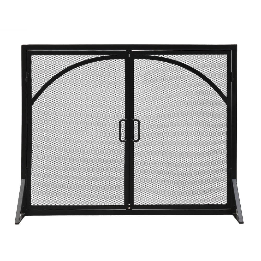 Minuteman International Arch Top Classic Fireplace Screen w/Doors  39 Inch Long  Matte Black