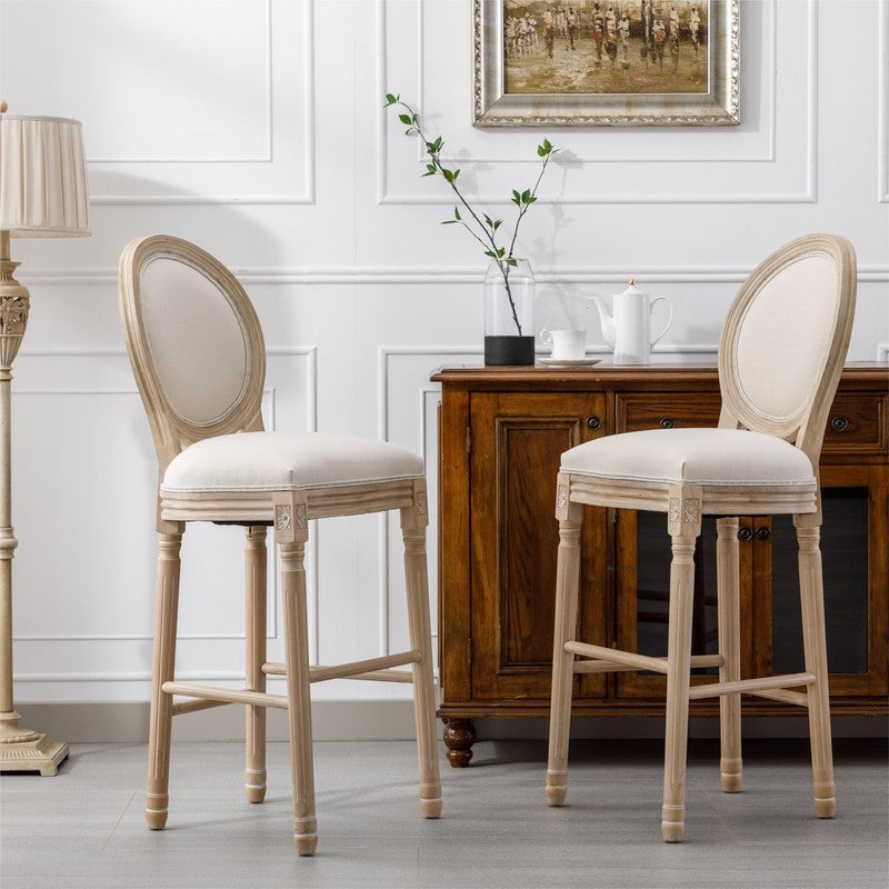 French Style Wooden Barstools With Upholstered Seating ，Set of 2