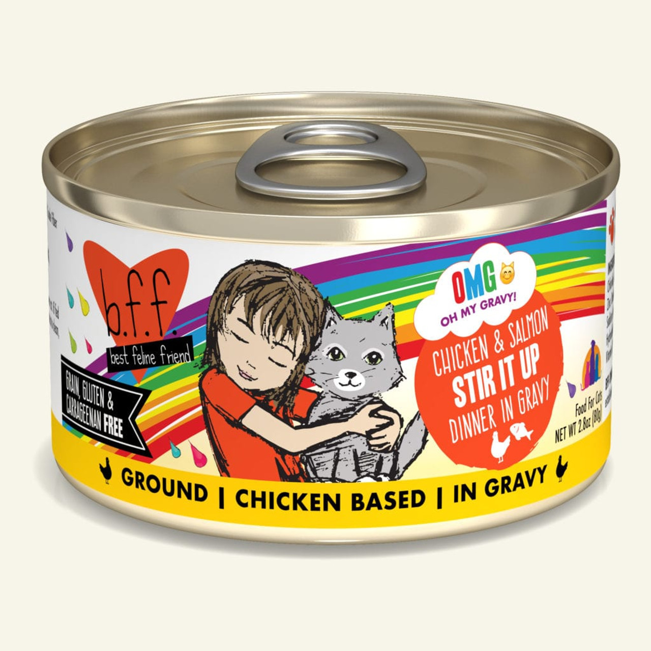 Weruva BFF OMG Stir It Up Chicken and Salmon Canned Cat Food， 2.8 Oz.