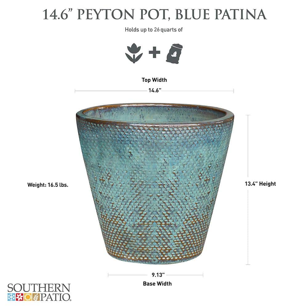 Southern Patio Peyton 14.6 in. x 13.4 in. Blue Patina Ceramic Pot CRM-057765