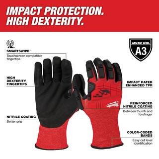 MW Small Red Nitrile Level 3 Cut Resistant Impact Dipped Work Gloves 48-22-8970