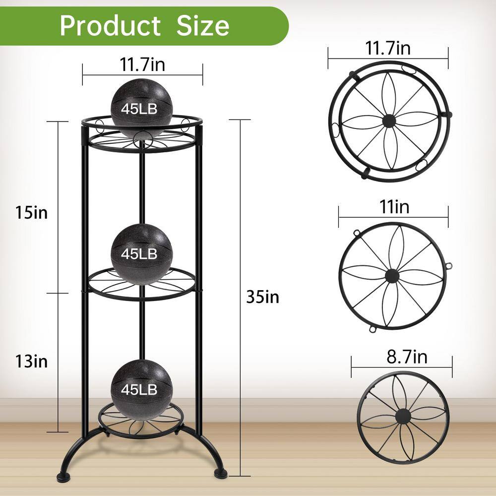 35 in. Black 3 Tier Metal Plant Stand Heavy-Duty Flower Holder NYC59J5