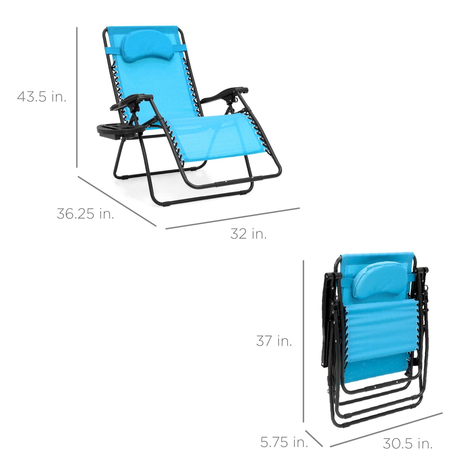 Best Choice Products Oversized Zero Gravity Chair, Folding Outdoor Patio Lounge Recliner w/ Cup Holder - Light Blue